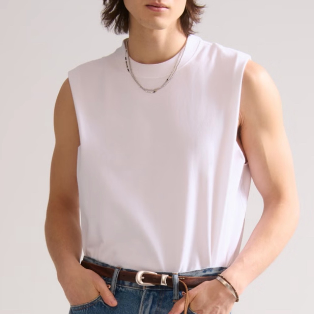 ABERCROMBIE MENS PREMIUM HEAVYWEIGHT CROPPED TANK WHITE SIZE M